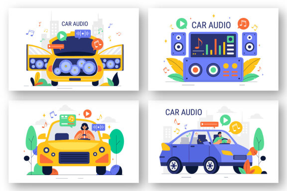 9 Car Audio Vector Illustration