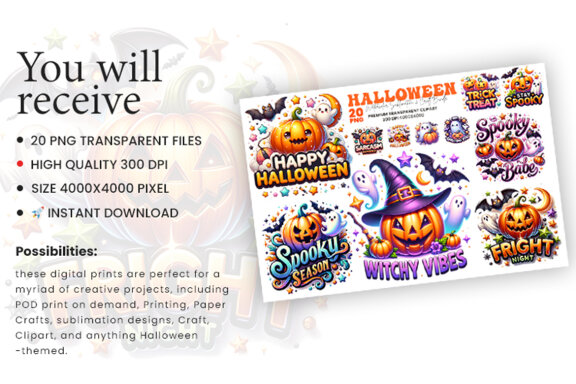 Halloween Season Sublimation Clipart PNG Craft Bundle