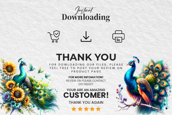 Watercolor Peacock Sublimation Clipart PNG Craft Bundle