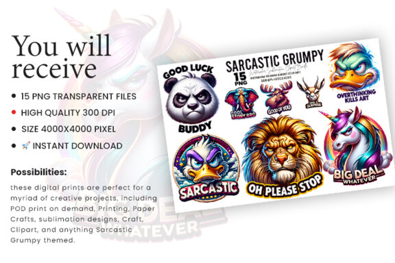 Sarcastic Grumpy Sublimation Clipart PNG Craft Bundle