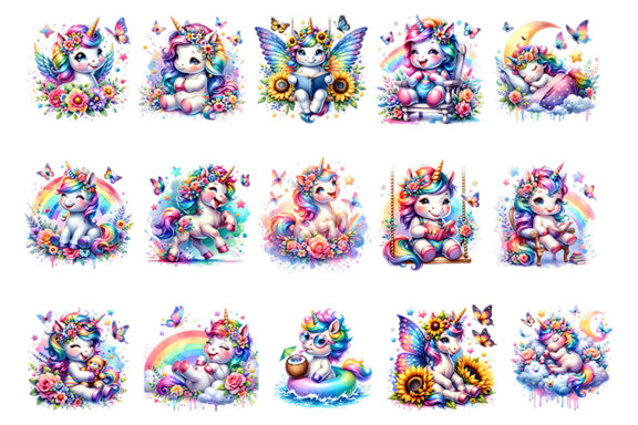 Watercolor Unicorn Sublimation Clipart PNG Craft Bundle