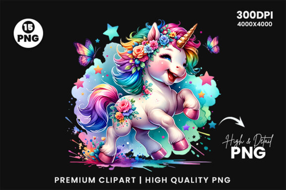 Watercolor Unicorn Sublimation Clipart PNG Craft Bundle