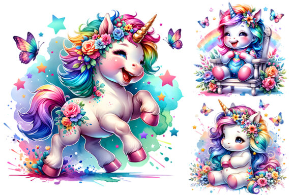 Watercolor Unicorn Sublimation Clipart PNG Craft Bundle