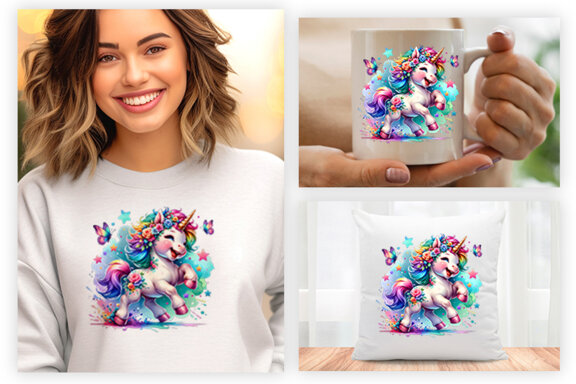 Watercolor Unicorn Sublimation Clipart PNG Craft Bundle