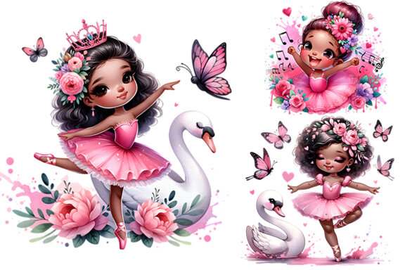 Watercolor Cute Ballerina Sublimation Clipart PNG Bundle