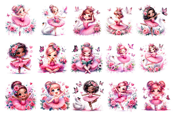 Watercolor Cute Ballerina Sublimation Clipart PNG Bundle