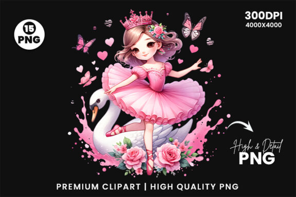 Watercolor Cute Ballerina Sublimation Clipart PNG Bundle