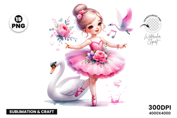 Watercolor Cute Ballerina Sublimation Clipart PNG Bundle