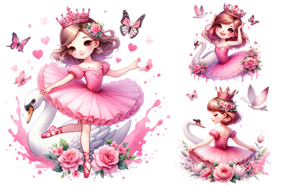 Watercolor Cute Ballerina Sublimation Clipart PNG Bundle