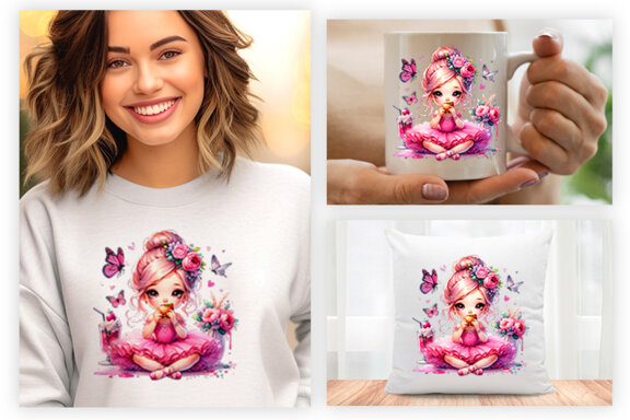 Watercolor Cute Ballerina Sublimation Clipart PNG Bundle