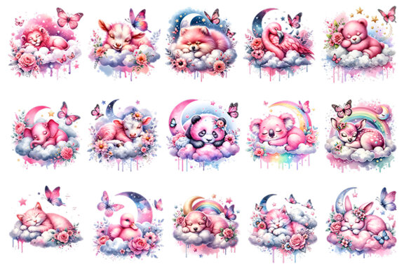 Watercolor Pink Cute Animals Sublimation Clipart PNG Bundle