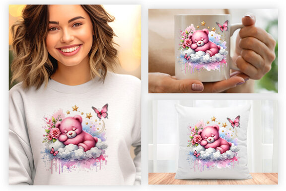 Watercolor Pink Cute Animals Sublimation Clipart PNG Bundle