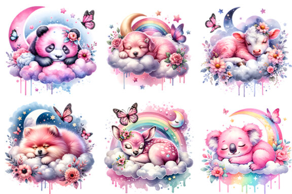 Watercolor Pink Cute Animals Sublimation Clipart PNG Bundle