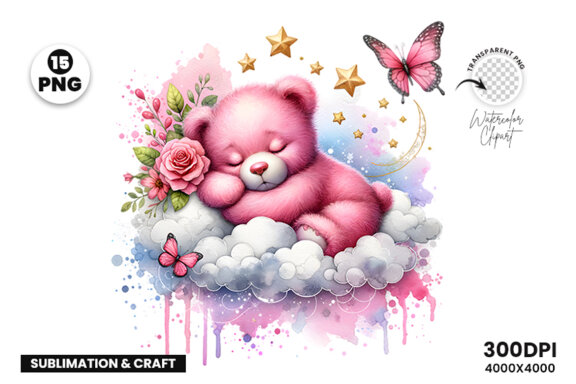 Watercolor Pink Cute Animals Sublimation Clipart PNG Bundle