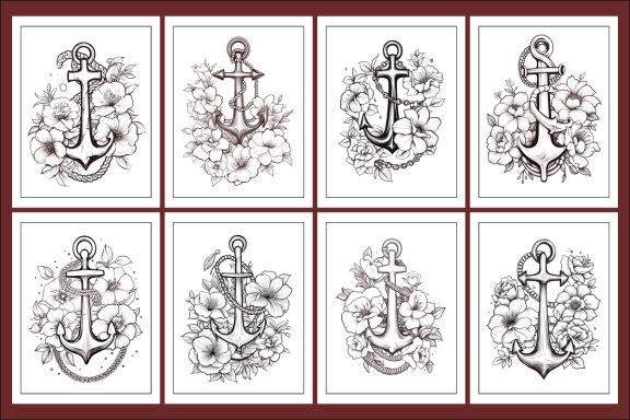 Flowers with Anchor Coloring Pages