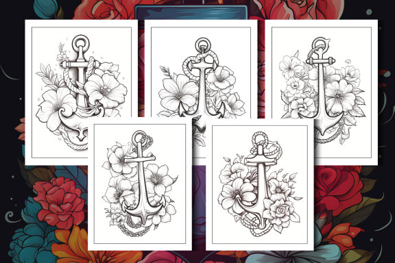 Flowers with Anchor Coloring Pages