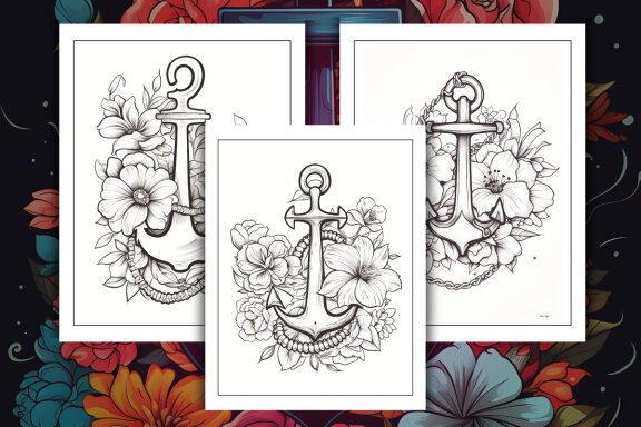Flowers with Anchor Coloring Pages