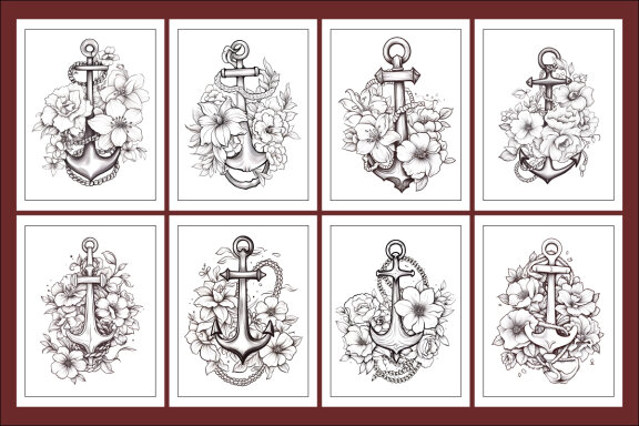 Flowers with Anchor Coloring Pages