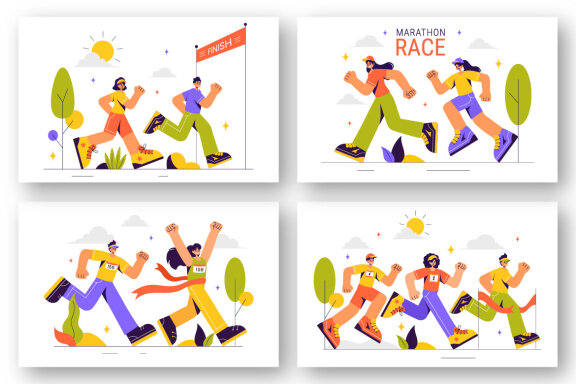 9 Marathon Race Sport Illustration