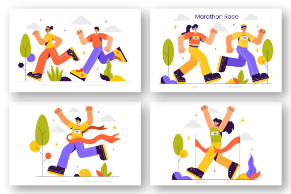 9 Marathon Race Sport Illustration