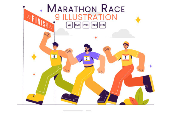 9 Marathon Race Sport Illustration