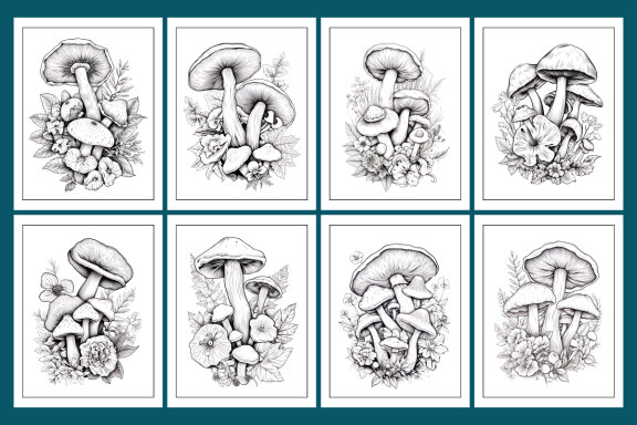 Mushroom Coloring Pages for KDP
