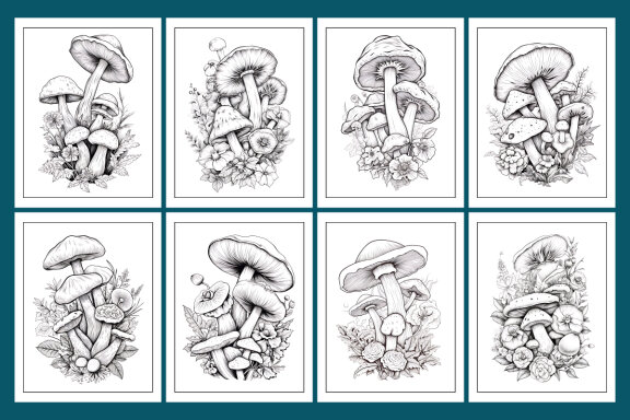 Mushroom Coloring Pages for KDP