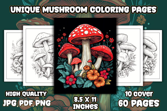 Mushroom Coloring Pages for KDP