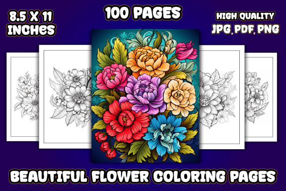 Beautiful Flower Coloring Pages for KDP
