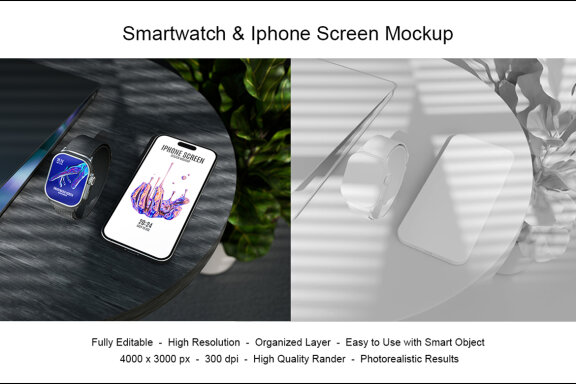 Smartwatch & Iphone Screen Mockup