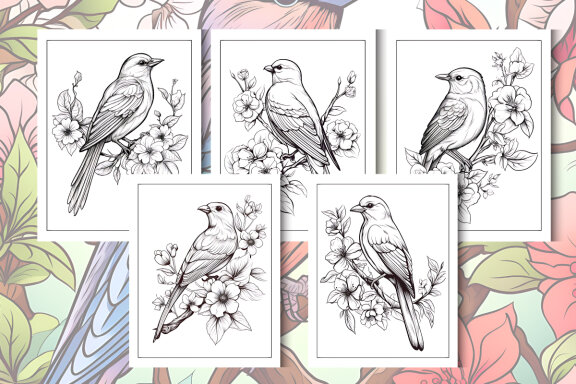 Bird and Flowers Coloring Pages for KDP