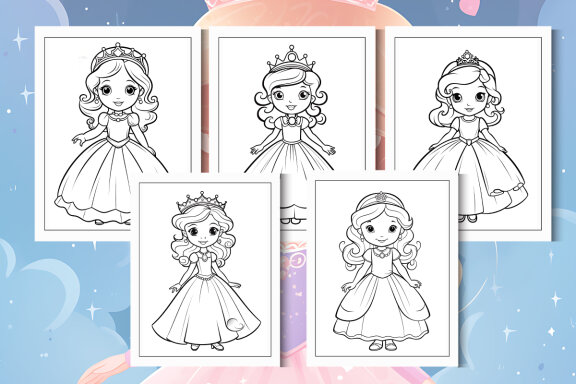 Cute Princess Coloring Pages for KDP