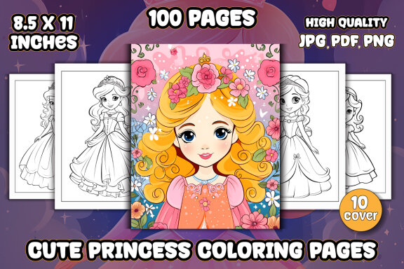 Cute Princess Coloring Pages for KDP