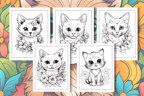Cute Small Cat Coloring Pages for Adults