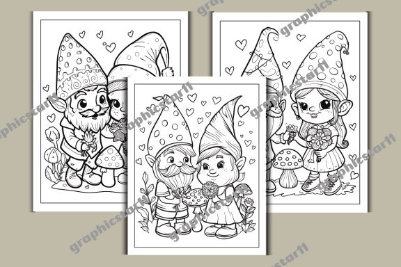 Cute Gnome Couple Coloring Pages