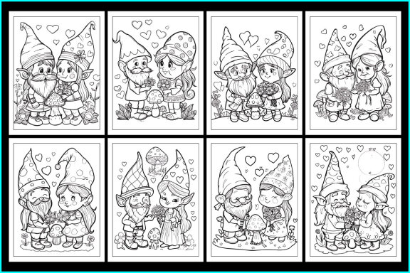 Cute Gnome Couple Coloring Pages