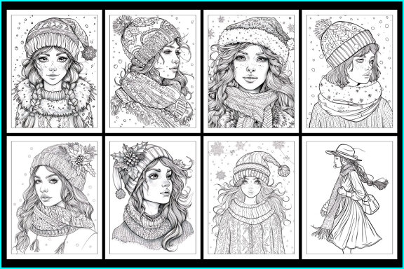 Christmas Fashioned Girl Coloring Pages