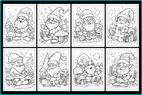 Beautiful Christmas Gnomes Coloring Page