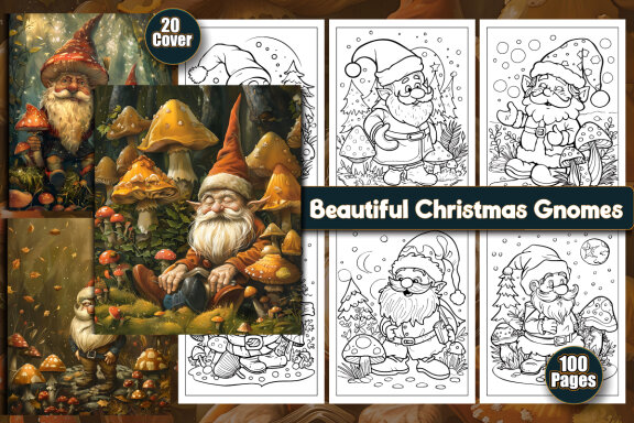 Beautiful Christmas Gnomes Coloring Page