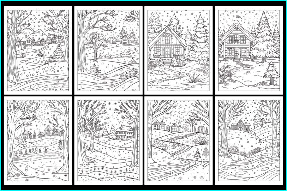Christmas calming landscape coloring Pages