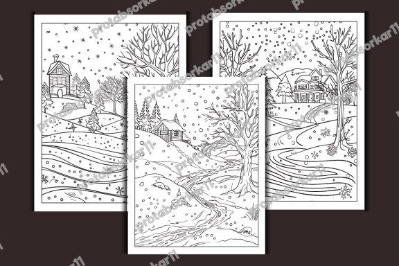 Christmas calming landscape coloring Pages
