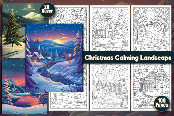 Christmas calming landscape coloring Pages