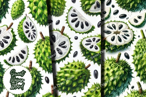 Pack Of 6 Digital Papers - Guanabana Tropical Garden In Watercolor