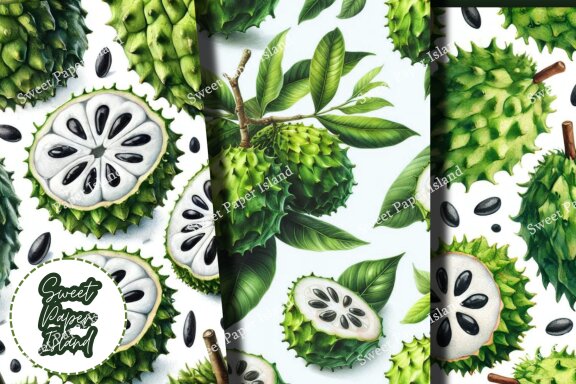Pack Of 6 Digital Papers - Guanabana Tropical Garden In Watercolor