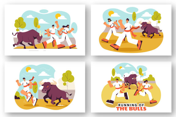 9 Running of the Bulls Illustration