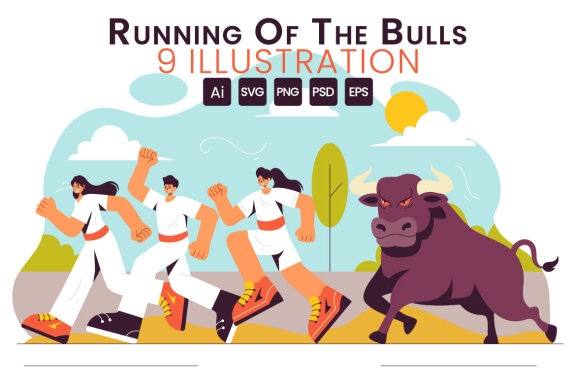 9 Running of the Bulls Illustration