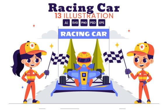 13 Formula Racing Sport Car Illustration