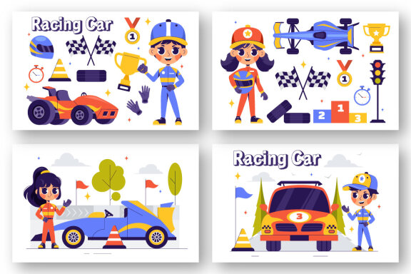 13 Formula Racing Sport Car Illustration