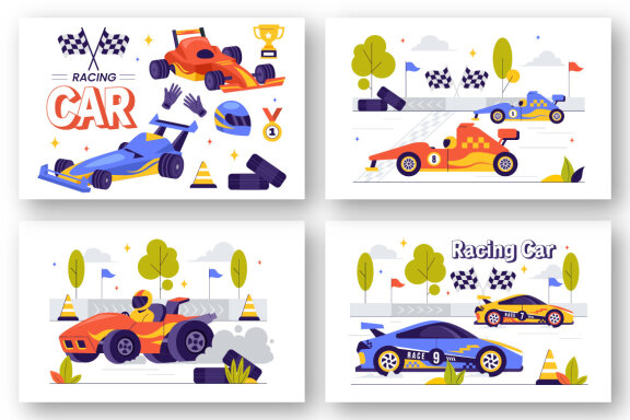 13 Formula Racing Sport Car Illustration