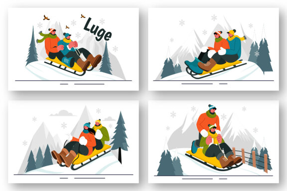 9 Winter Luge Sledding Illustration